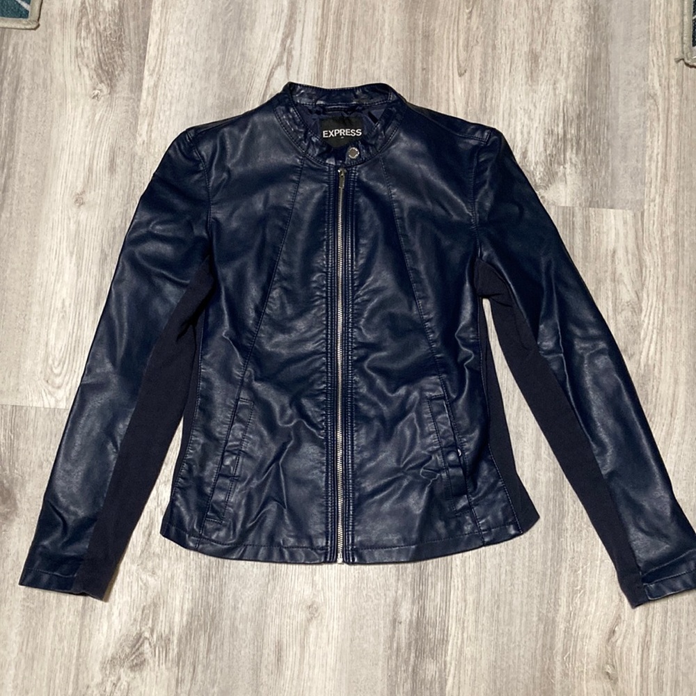 Express faux leather jacket, navy blue